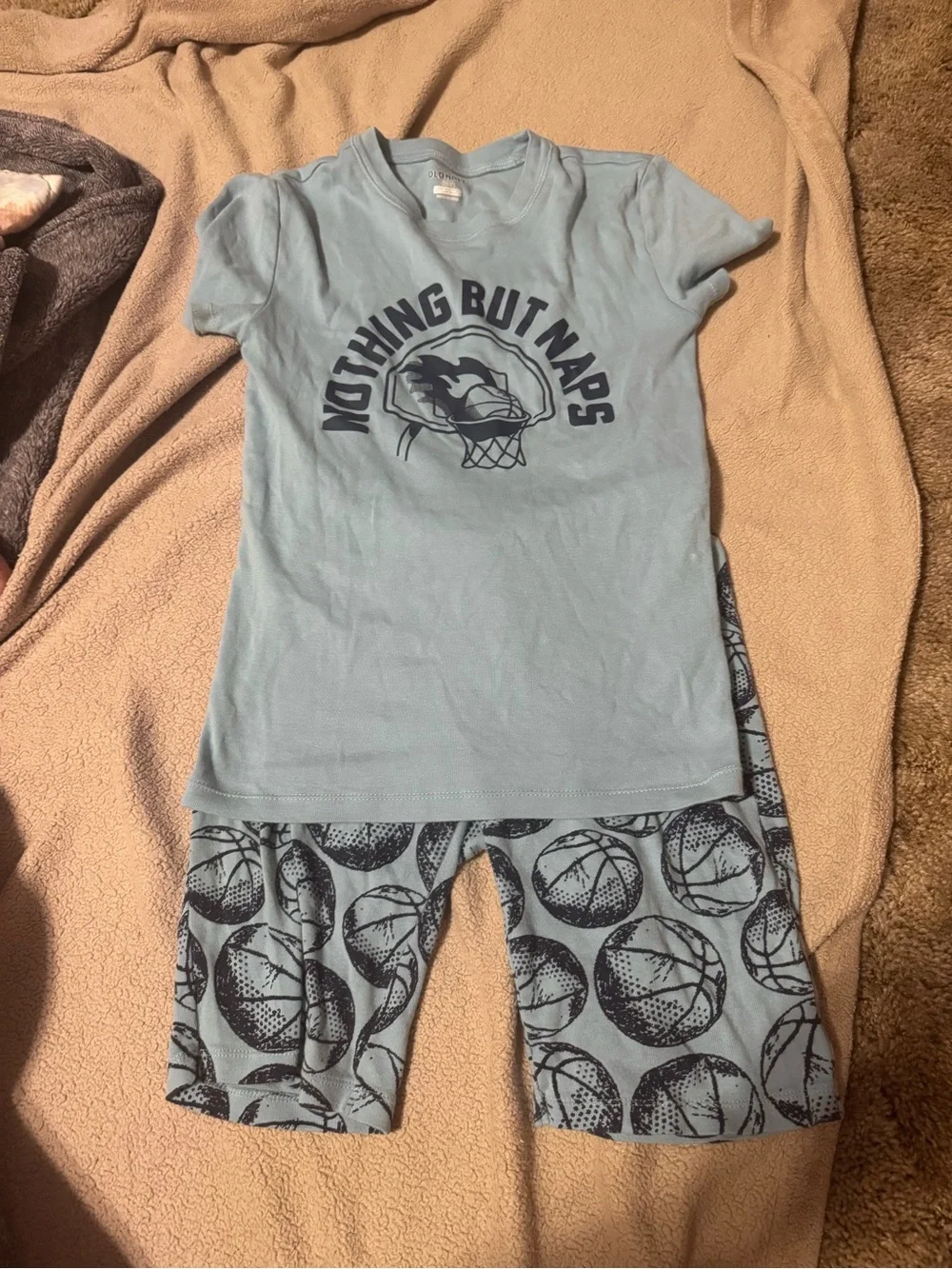 Old Navy Light Blue Unisex Pajama Top with Navy Graphic